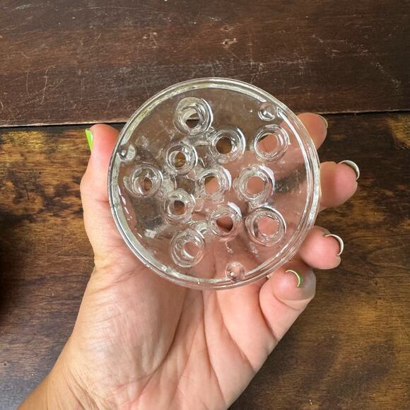 Vintage Solid Pressed Glass Flower Frog 11 hole Floral Arrangement Frogger - Picture 2 of 9
